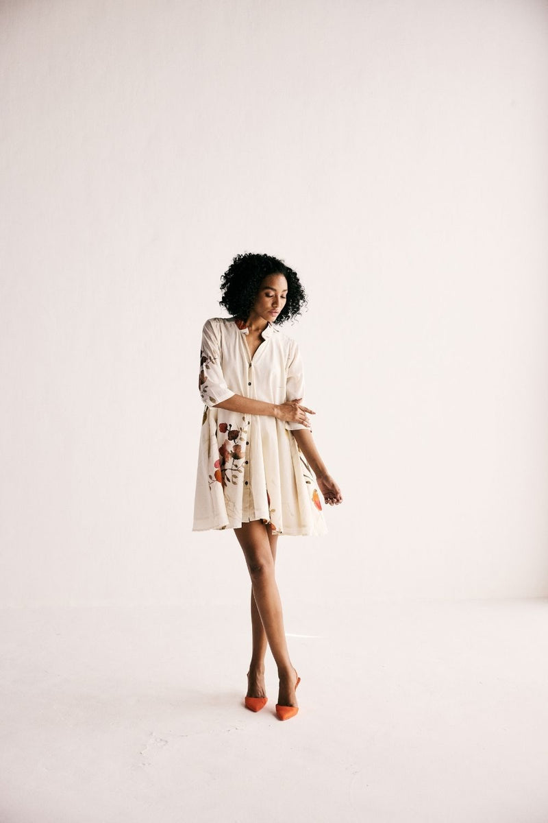 HIBISCUS SWING DRESS cotton by Khara Kapas in white for women Worldwide