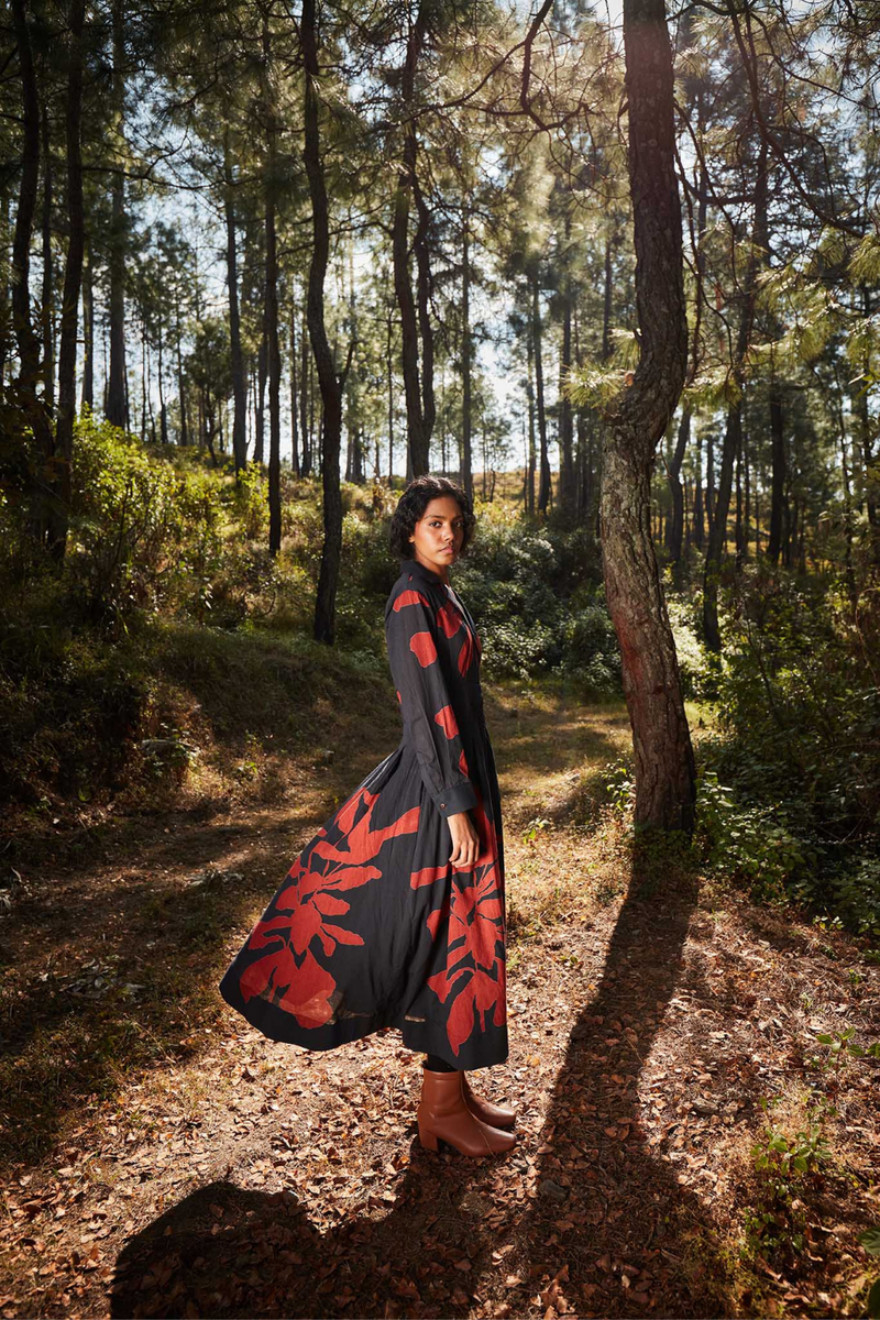 Black Woods Dress cotton by Khara Kapas in multi for women Worldwide
