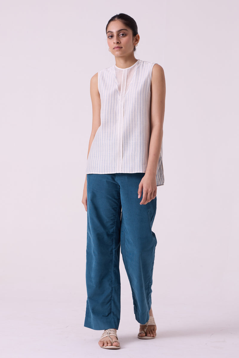 Sora Striped Handwoven Top handwoven chanderi & handwoven cotton top/shirt by The Summer House in off white for women Worldwide