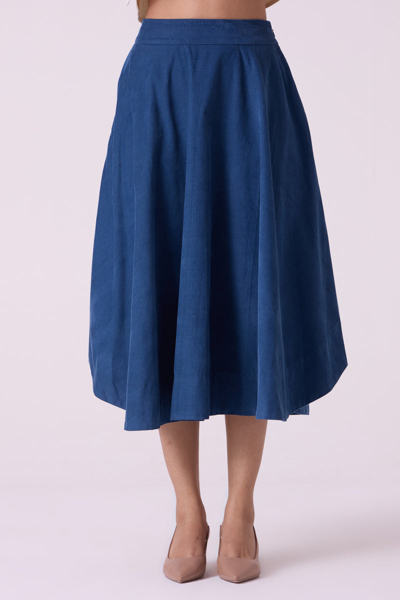 Boga Blue Needlecord Skirt cotton corduroy skirt by The Summer House in blue for women Worldwide