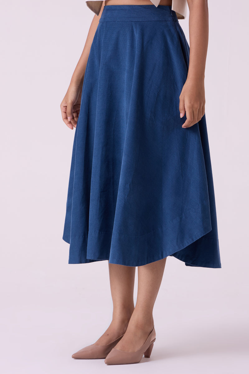 Boga Blue Needlecord Skirt cotton corduroy skirt by The Summer House in blue for women Worldwide