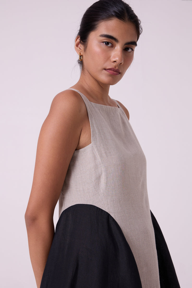 Weasley Beige Linen Panelled Midi Dress linen dress by The Summer House in beige for women Worldwide