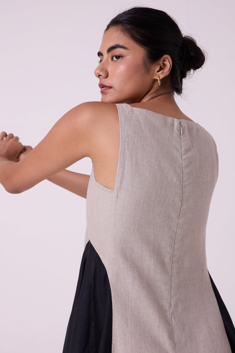Weasley Beige Linen Panelled Midi Dress linen dress by The Summer House in beige for women Worldwide