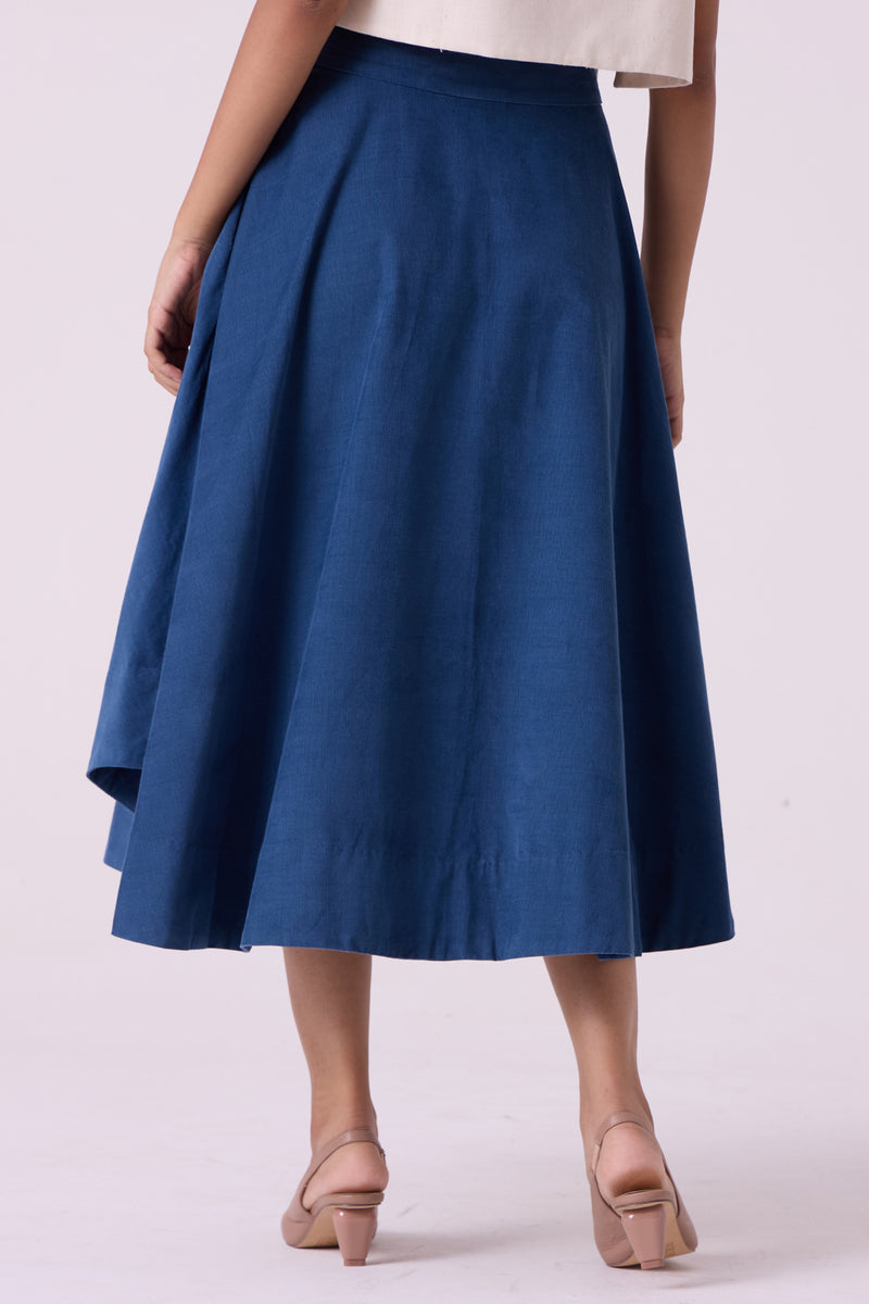 Boga Blue Needlecord Skirt cotton corduroy skirt by The Summer House in blue for women Worldwide