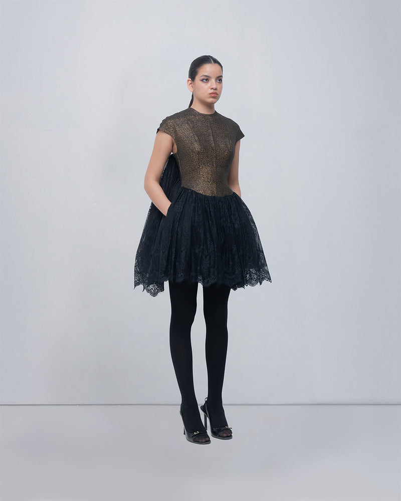 Mina Dress viscose by Leh Studios in gold for women Worldwide