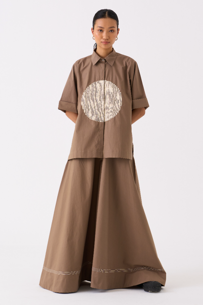 CIRCLE SHIRT CO-ORD 
(SET OF 2)-IVORY/CEDAR poplin by THREE for women Worldwide