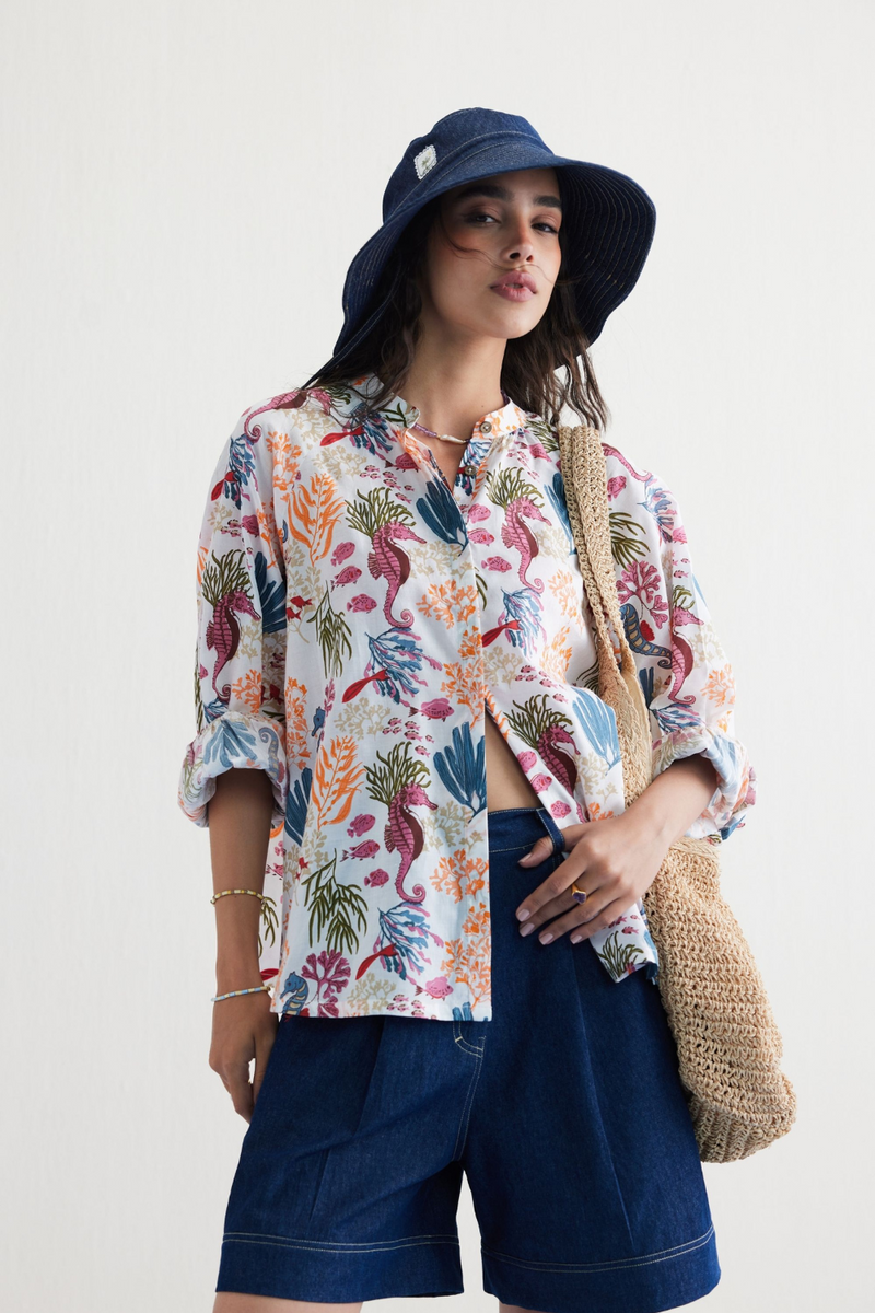 Blooming Reef Lyocell Classic Shirt by SUI in white color for women Worldwide