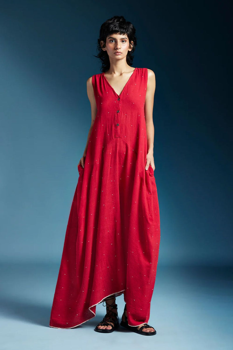 Auburn Dress-Red cotton by Chola in red color for women Worldwide
