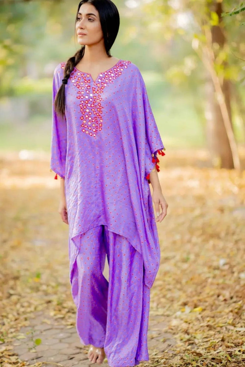 KAFTAN MIRROR SET-LAVENDER silk by Dyelogue for women Worldwide