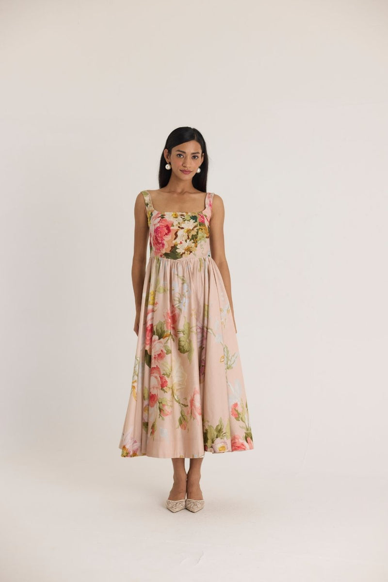 HAZEL EMBROIDERED DRESS satin by Yam in pink color for women Worldwide