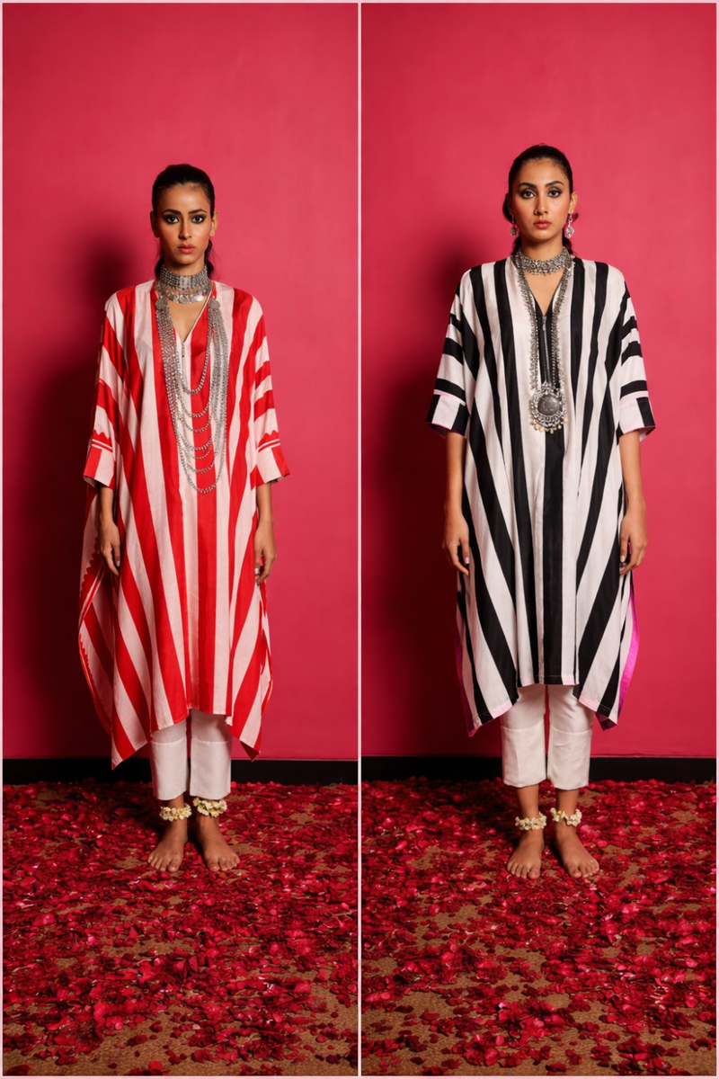 Silk Candy Stripe Kurta & Pant Set silk by Sabo by Sabina for women Worldwide