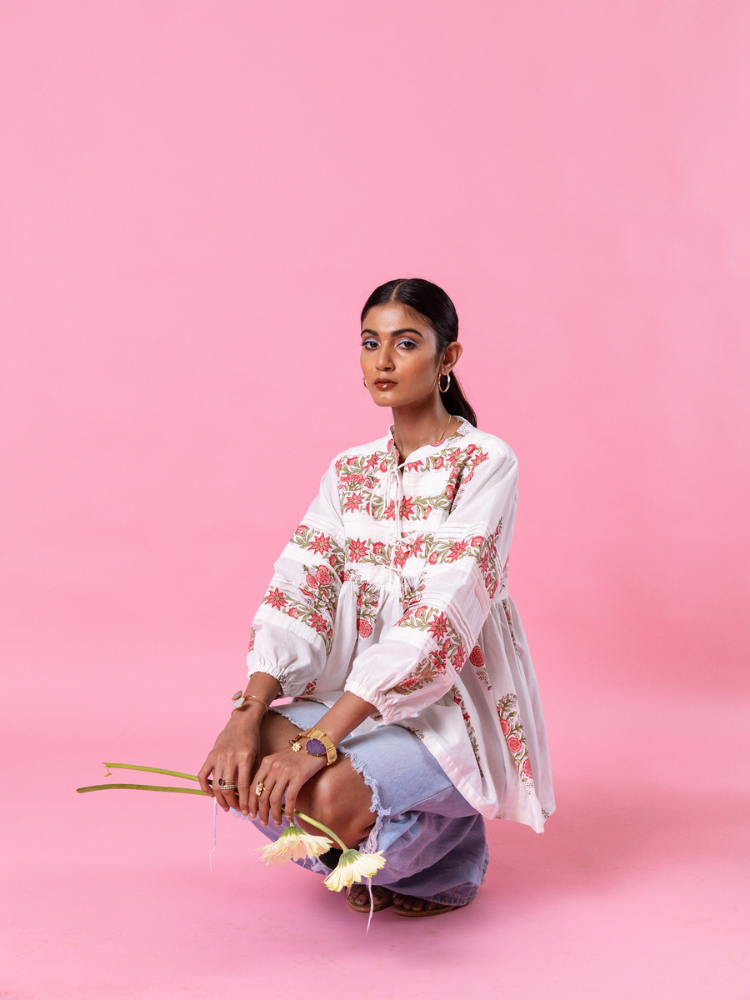 Florencia Peasent Top Top & Tunics by Marche in white color for women Worldwide