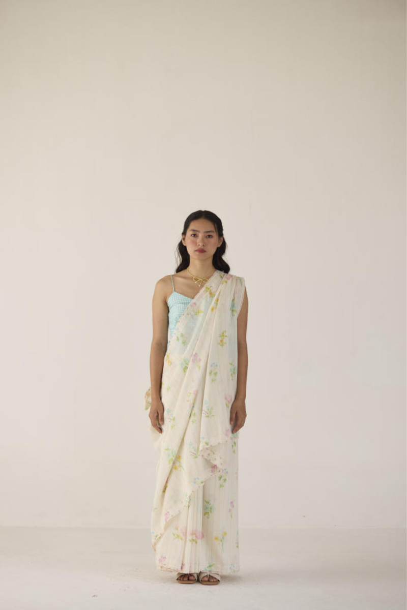 Sun Kissed Valley Silk and Cotton Chanderi Sari silk by Nadiya Paar in white color for women Worldwide