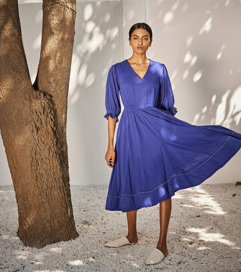 Bustling wind dress Dress by Khara Kapas in blue for women Worldwide
