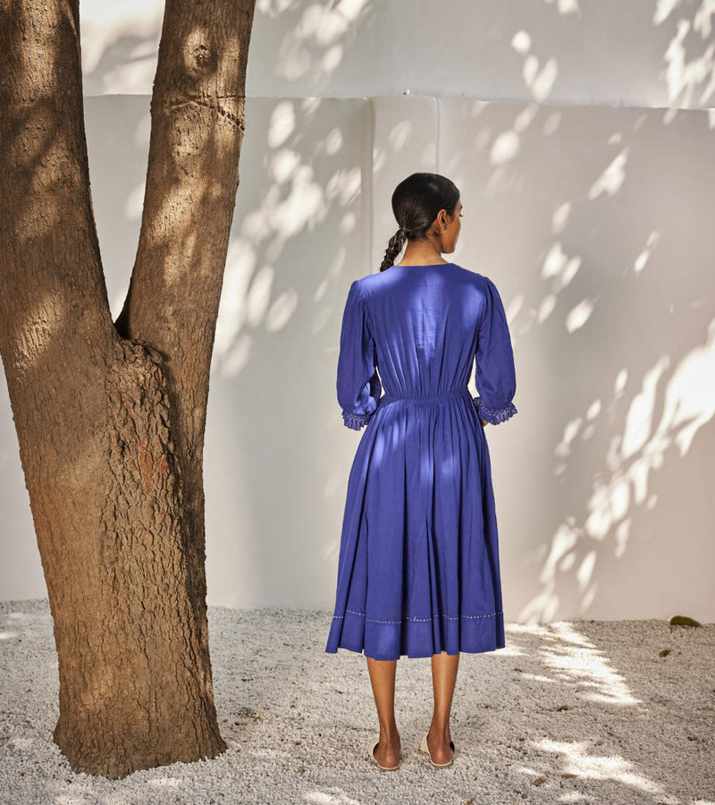 Bustling wind dress Dress by Khara Kapas in blue for women Worldwide