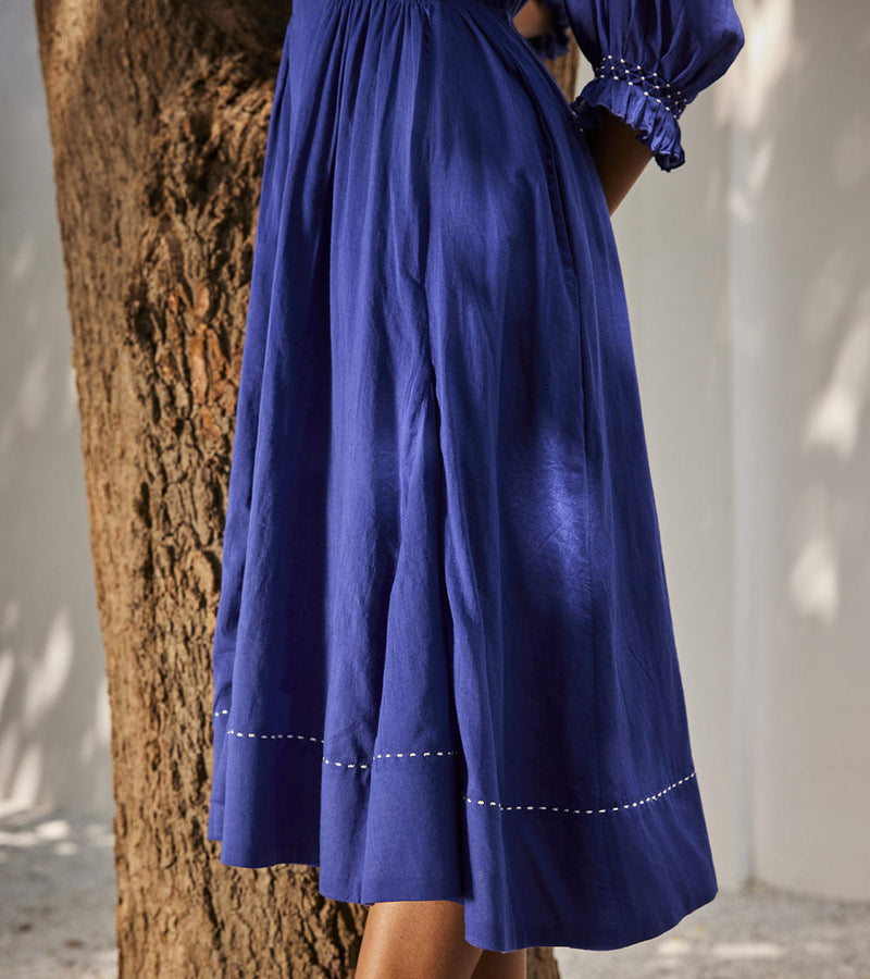 Bustling wind dress Dress by Khara Kapas in blue for women Worldwide