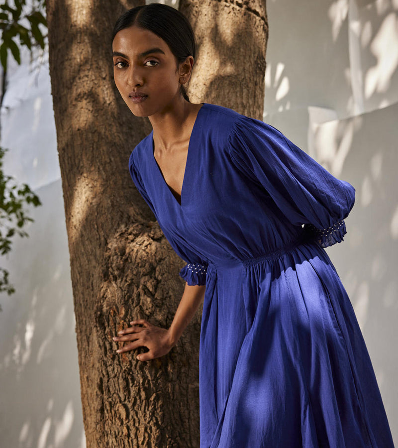 Bustling wind dress Dress by Khara Kapas in blue for women Worldwide