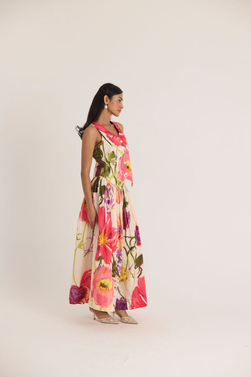 DOLLY WHITE WAISTCOAT & SKIRT SET cotton by Yam in multi color for women Worldwide
