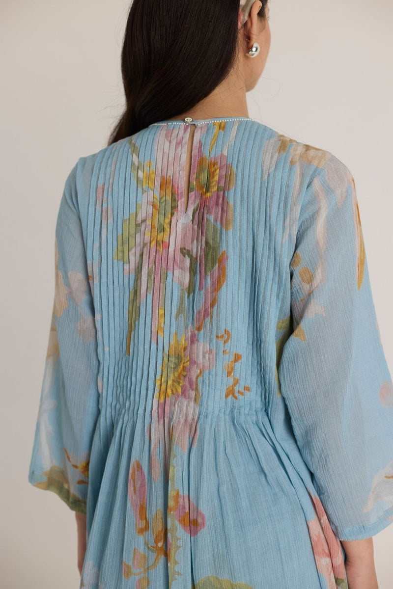 TAFFY PINTUCKS KURTA SET cotton by Yam in blue color for women Worldwide