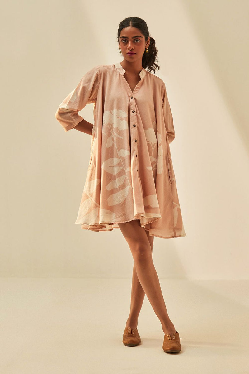 Dusky pink shirt Dress cotton by Khara Kapas in pink for women Worldwide