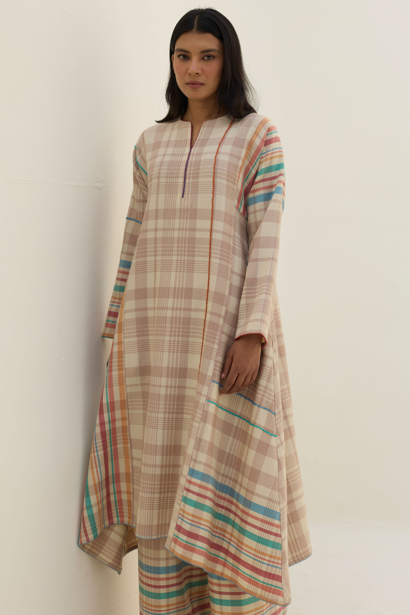 Daphne Merino Wool Kurta - Beige by Manan in beige color for women Worldwide