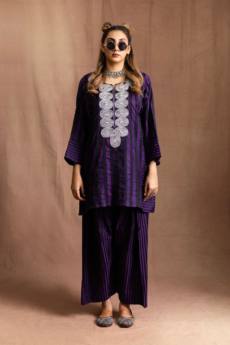 Silk Striped Farshi-Auberine & Black Stripes silk by Sabo by Sabina for women Worldwide