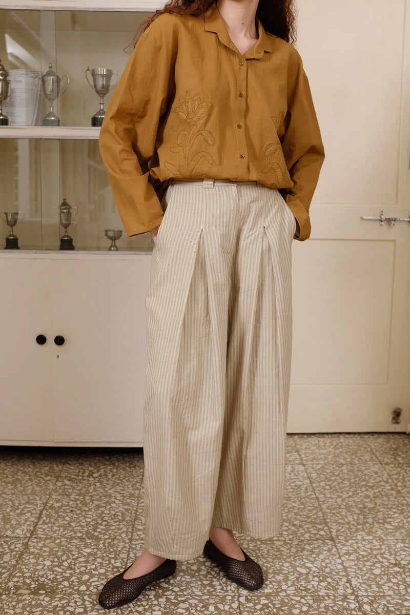 Adrian-Sand Pant handwoven cotton pant/trouser by MASON AND MILL in beige for women Worldwide