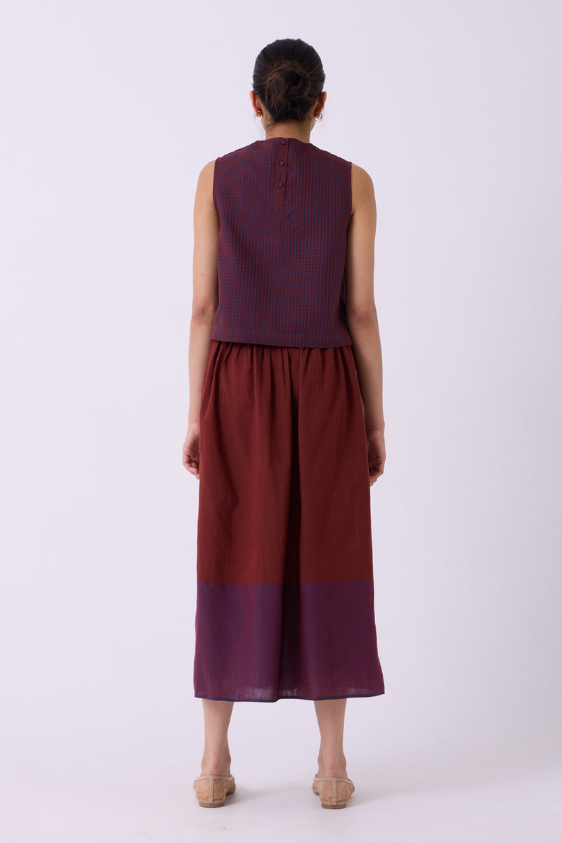 Fuwari Brown Colourblocked Handwoven Midi Skirt handwoven cotton skirt by The Summer House in brown for women Worldwide