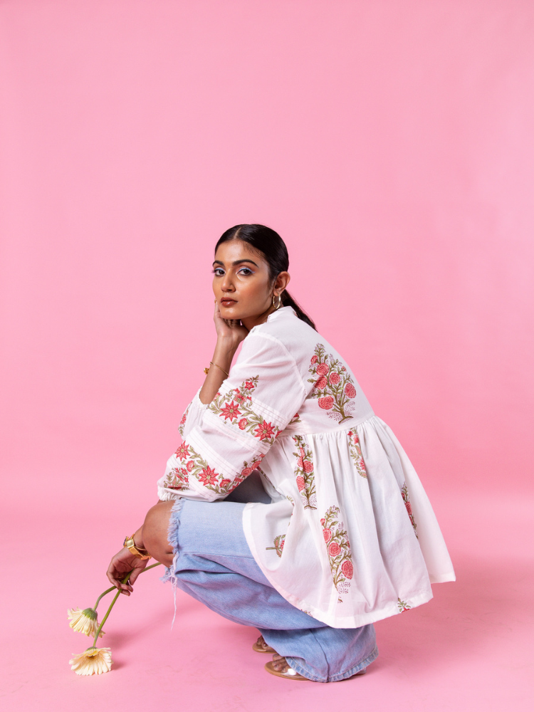 Florencia Peasent Top Top & Tunics by Marche in white color for women Worldwide