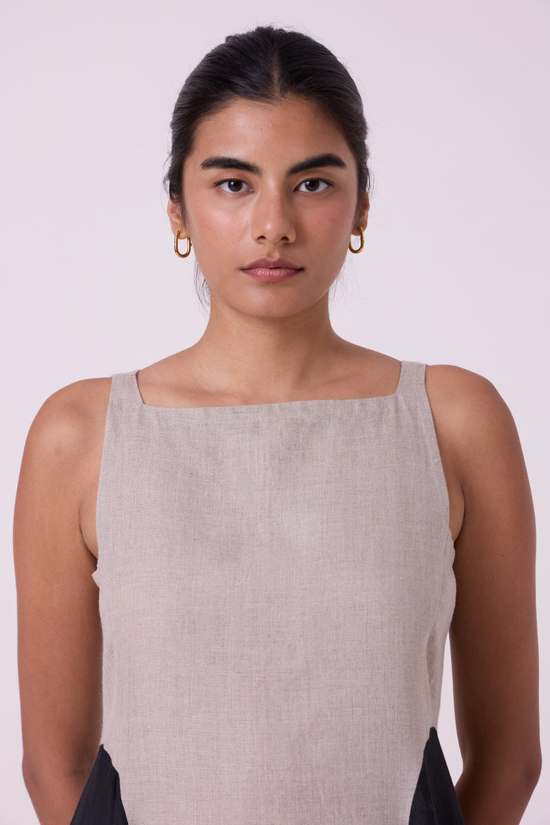 Weasley Beige Linen Panelled Midi Dress linen dress by The Summer House in beige for women Worldwide