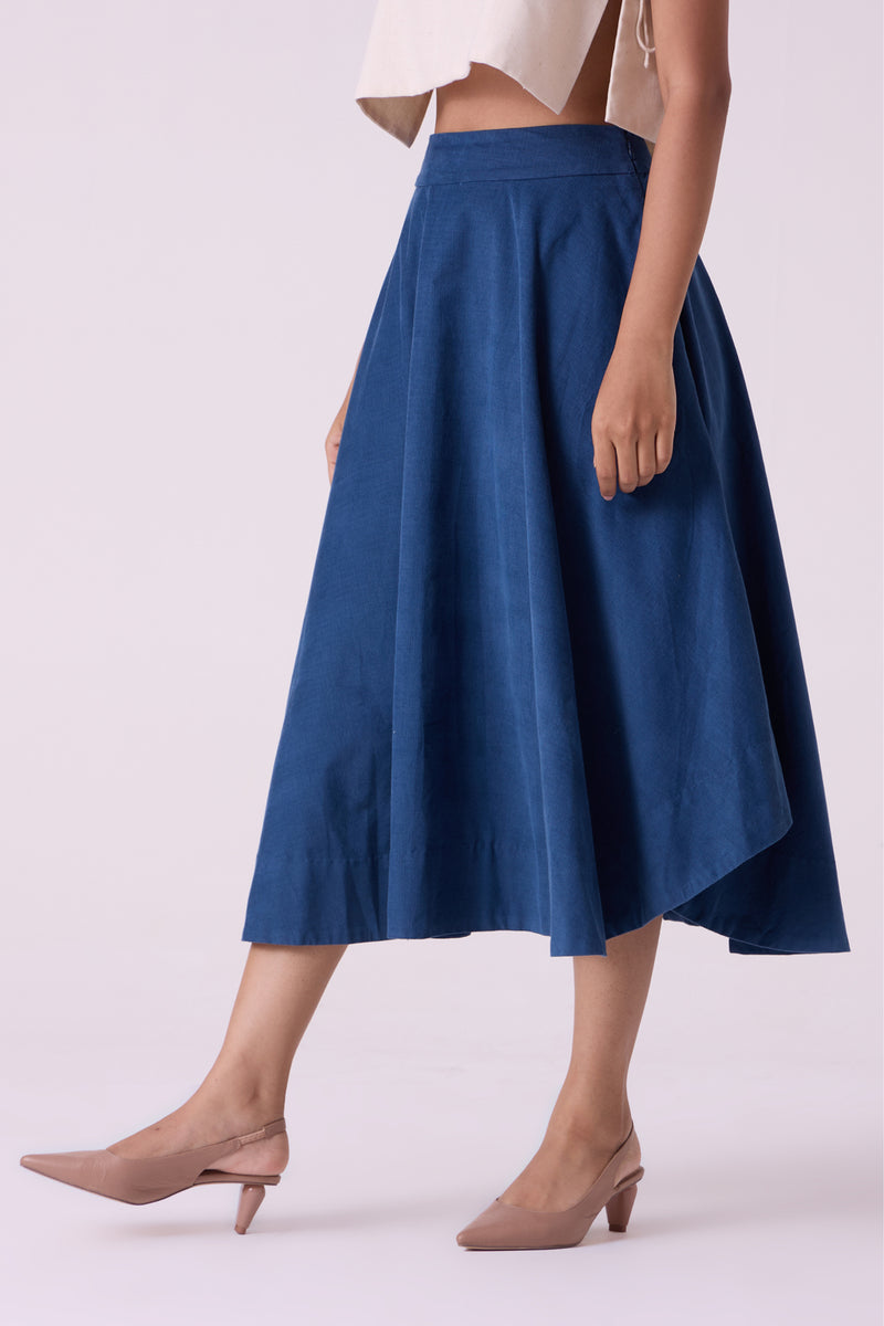 Boga Blue Needlecord Skirt cotton corduroy skirt by The Summer House in blue for women Worldwide