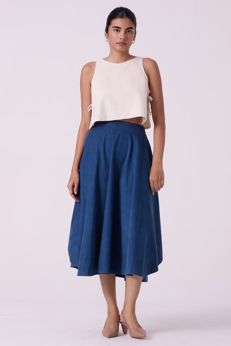 Boga Blue Needlecord Skirt cotton corduroy skirt by The Summer House in blue for women Worldwide