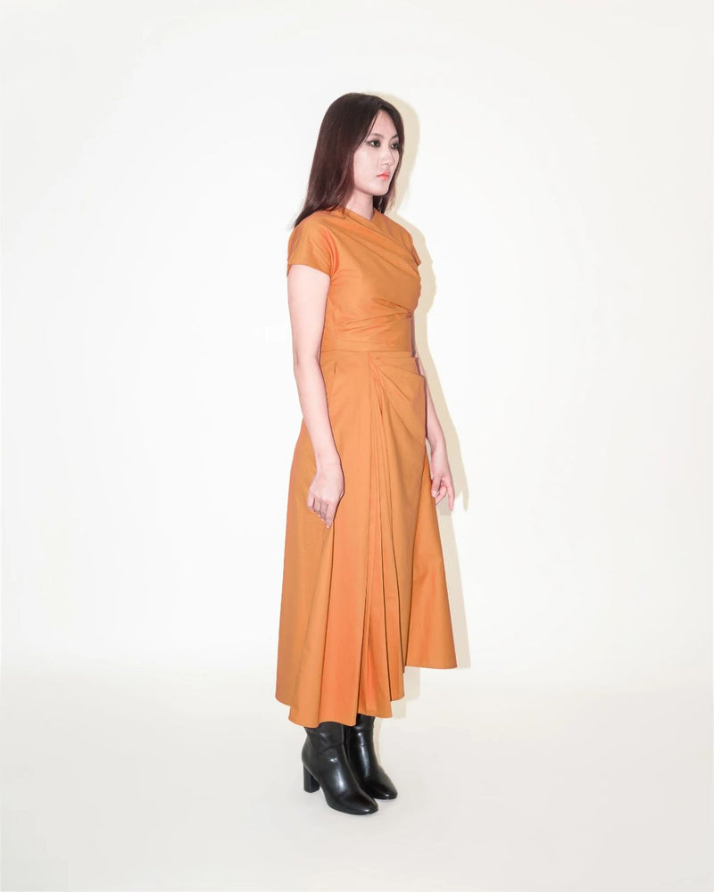 Petra Draped Dress 100% cotton by Leh Studios in multi color for women Worldwide