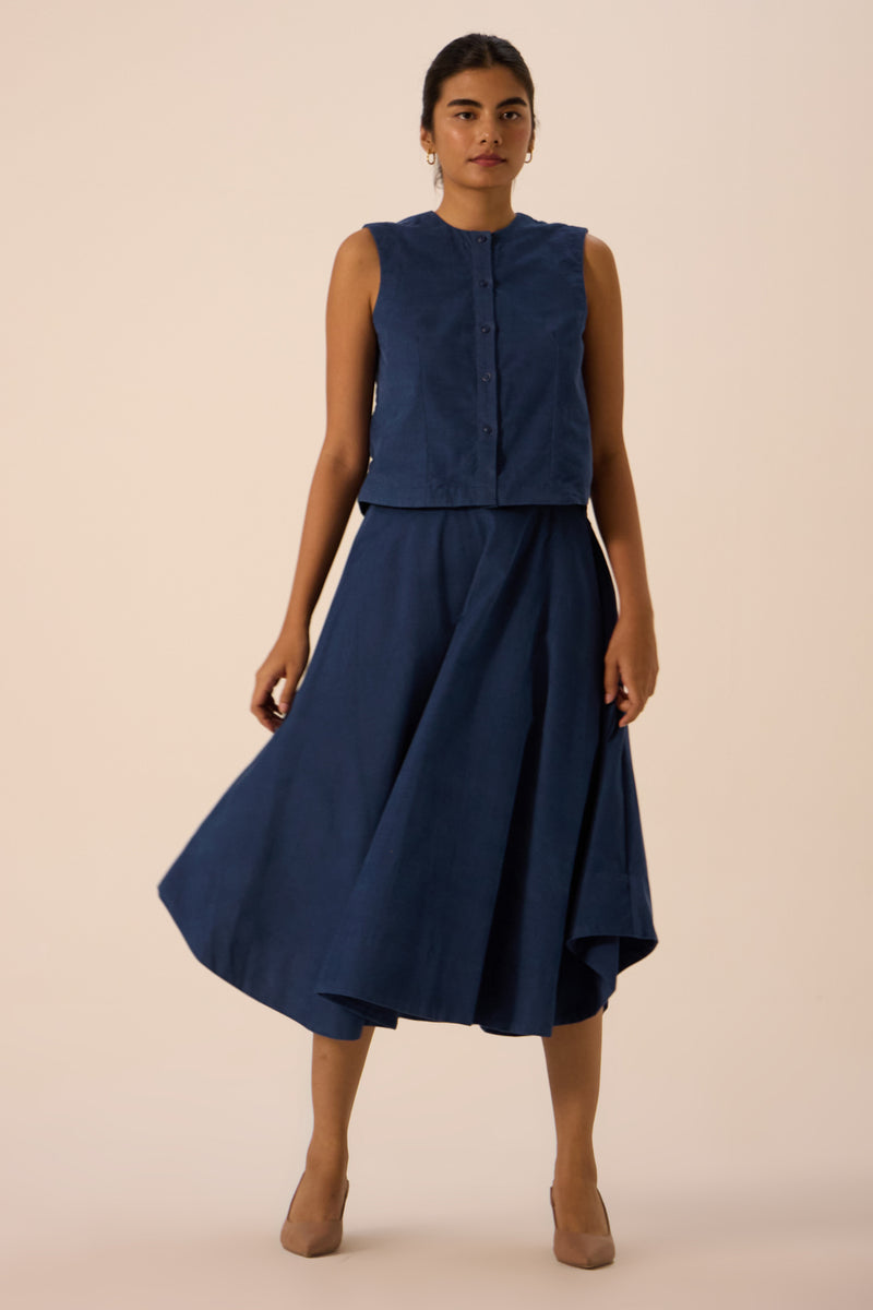 Boga Blue Needlecord Skirt cotton corduroy skirt by The Summer House in blue for women Worldwide