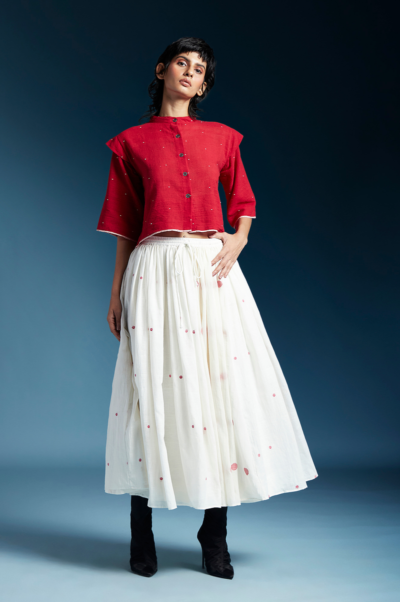 Penelope Skirt-White & Red cotton by Chola for women Worldwide