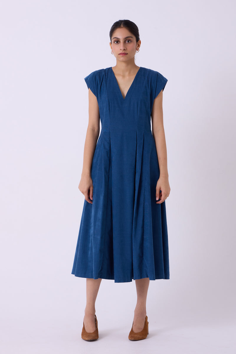 Lada Blue Needlecord Dress cotton corduroy dress by The Summer House in blue for women Worldwide