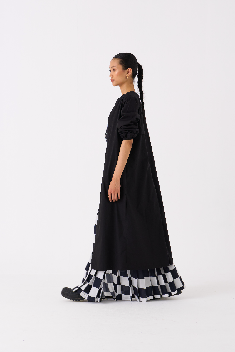BACK YOKE JACKET CO-ORD 
(SET OF 3)-BLACK poplin by THREE in black color for women Worldwide