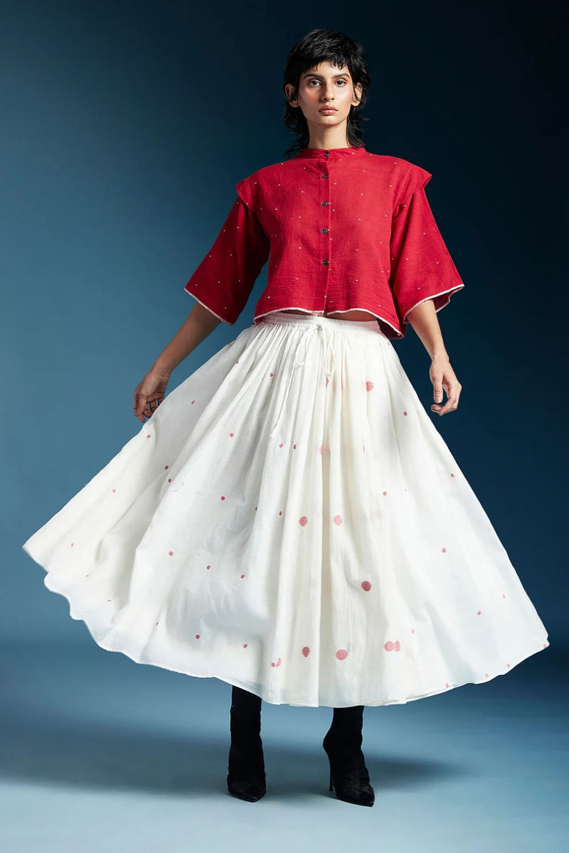 Penelope Skirt-White & Red cotton by Chola for women Worldwide