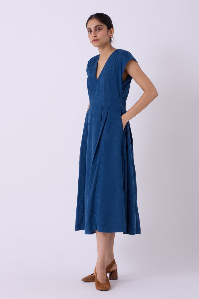 Lada Blue Needlecord Dress cotton corduroy dress by The Summer House in blue for women Worldwide