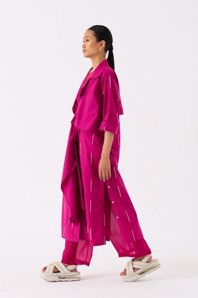 EMB. TIE JACKET CO-ORD 
(SET OF 2)-FUSCHIA