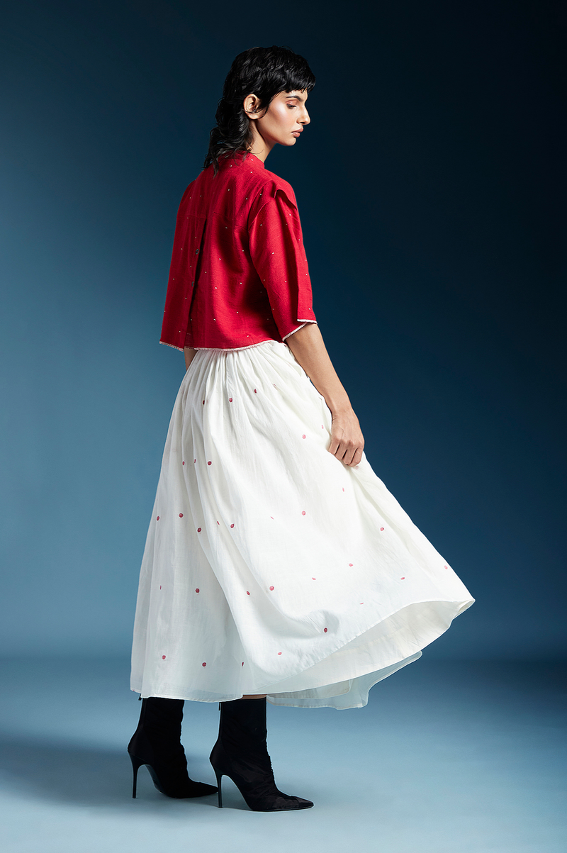 Penelope Skirt-White & Red cotton by Chola for women Worldwide