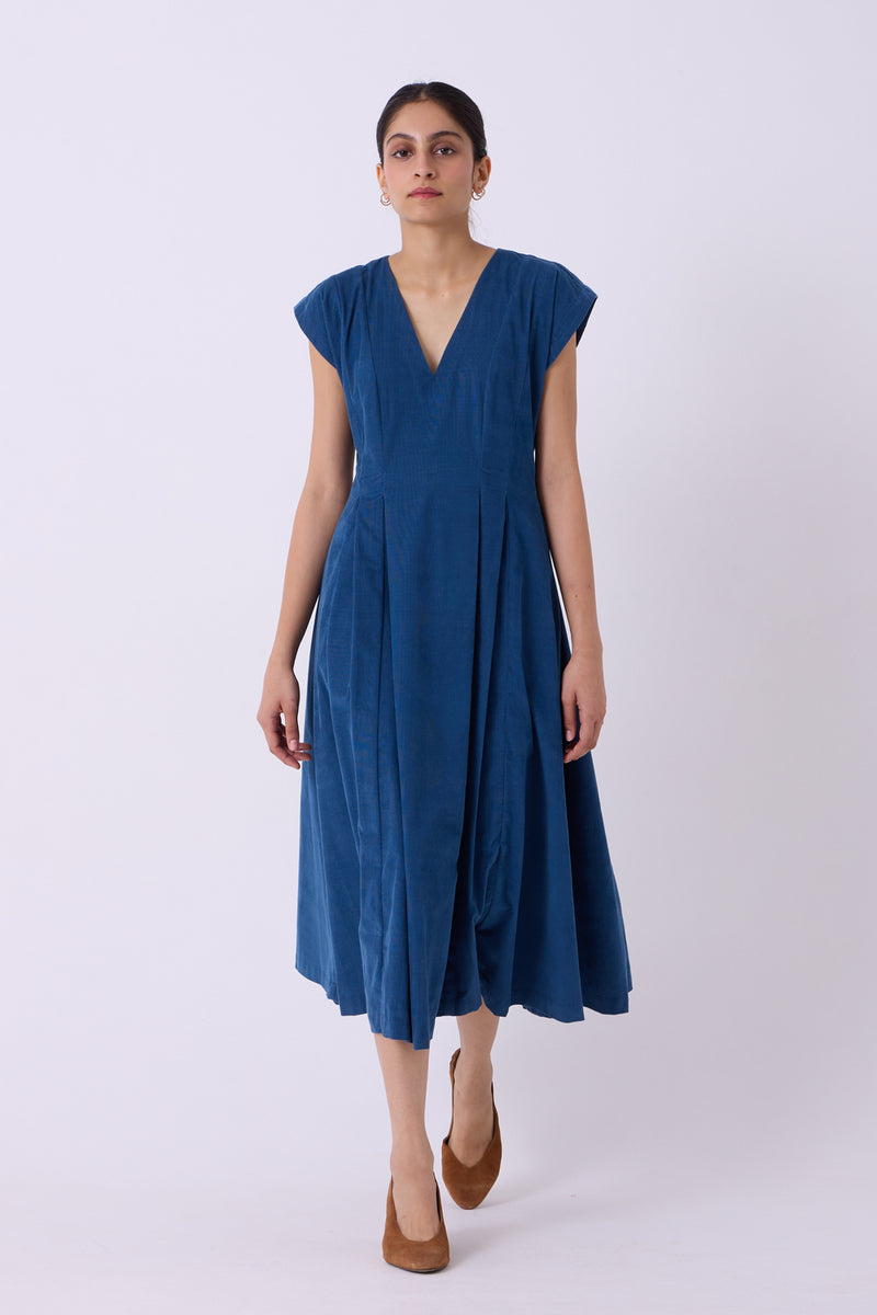 Lada Blue Needlecord Dress cotton corduroy dress by The Summer House in blue for women Worldwide