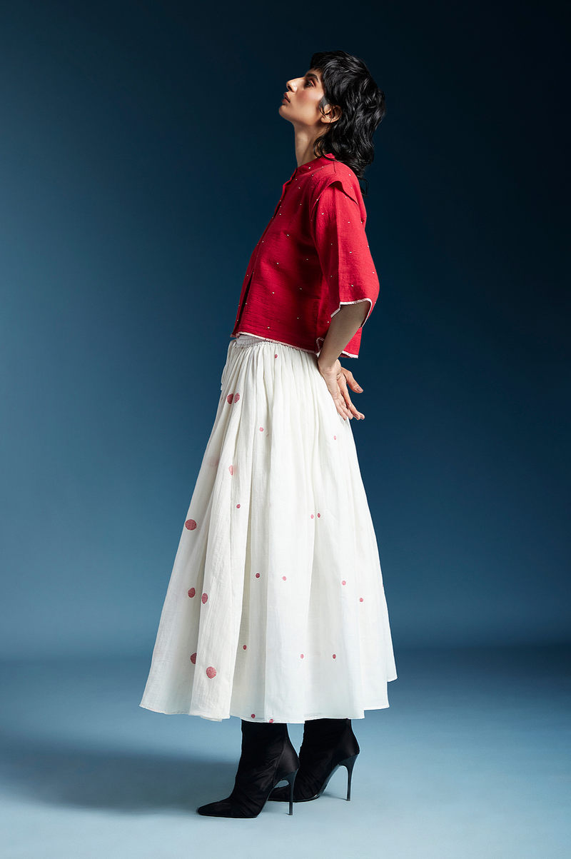 Penelope Skirt-White & Red cotton by Chola for women Worldwide