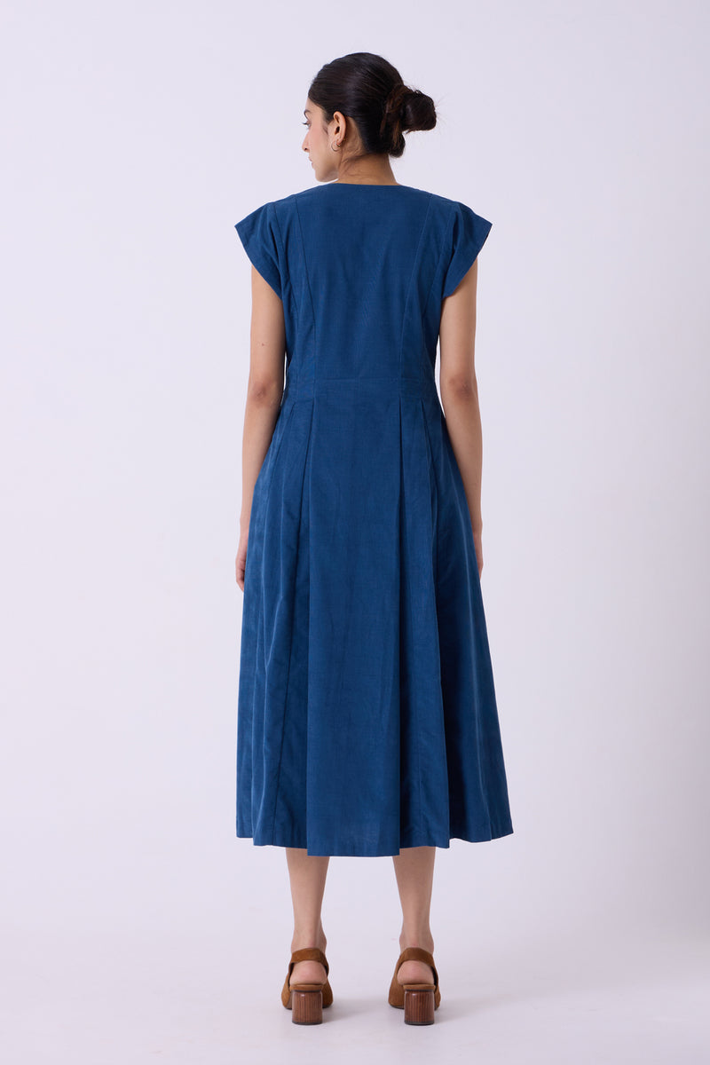 Lada Blue Needlecord Dress cotton corduroy dress by The Summer House in blue for women Worldwide