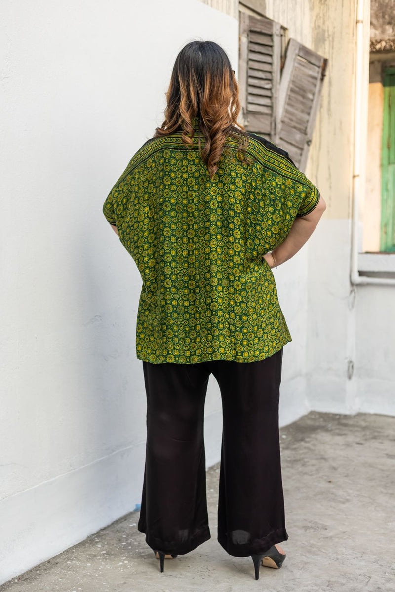 Hyde Green AntiFit Shirt and Pants Two-Piece Set (AJGSHST2) satin by PRAHNAAYA in green color for women Worldwide