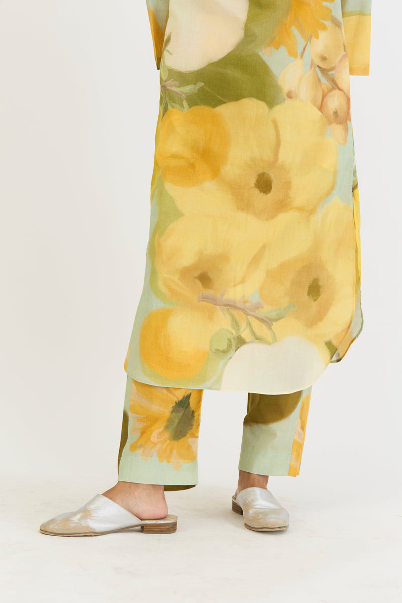 LEMONADE LONG KURTA SET cotton by Yam in yellow color for women Worldwide