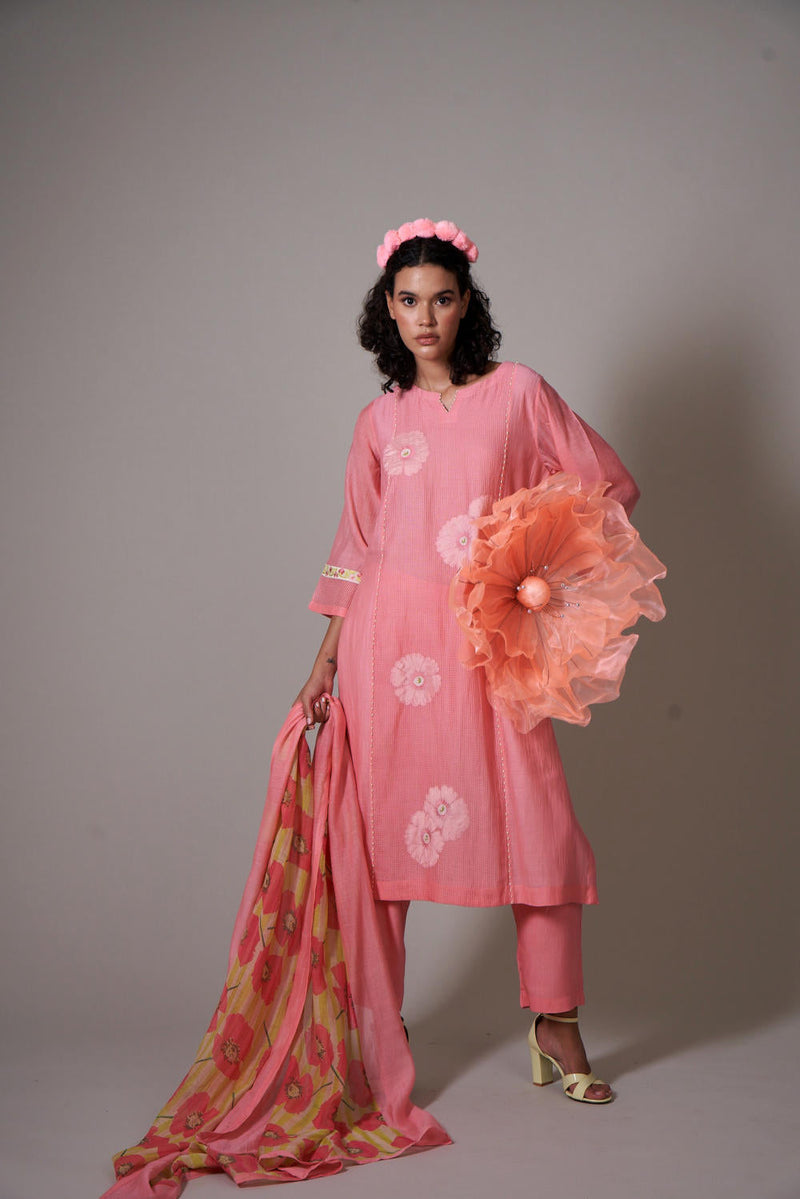 Sagiso mul cotton silk kurta set silk by Priti Prashant in peach color for women Worldwide