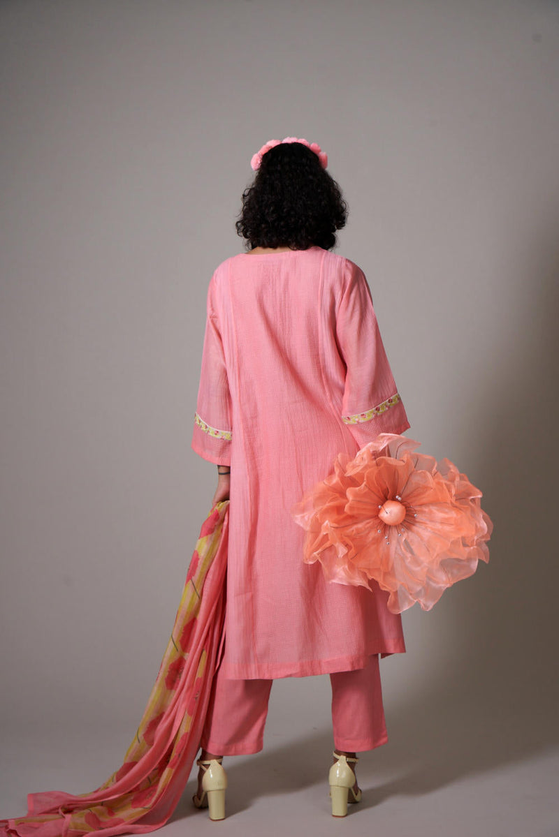 Sagiso mul cotton silk kurta set silk by Priti Prashant in peach color for women Worldwide