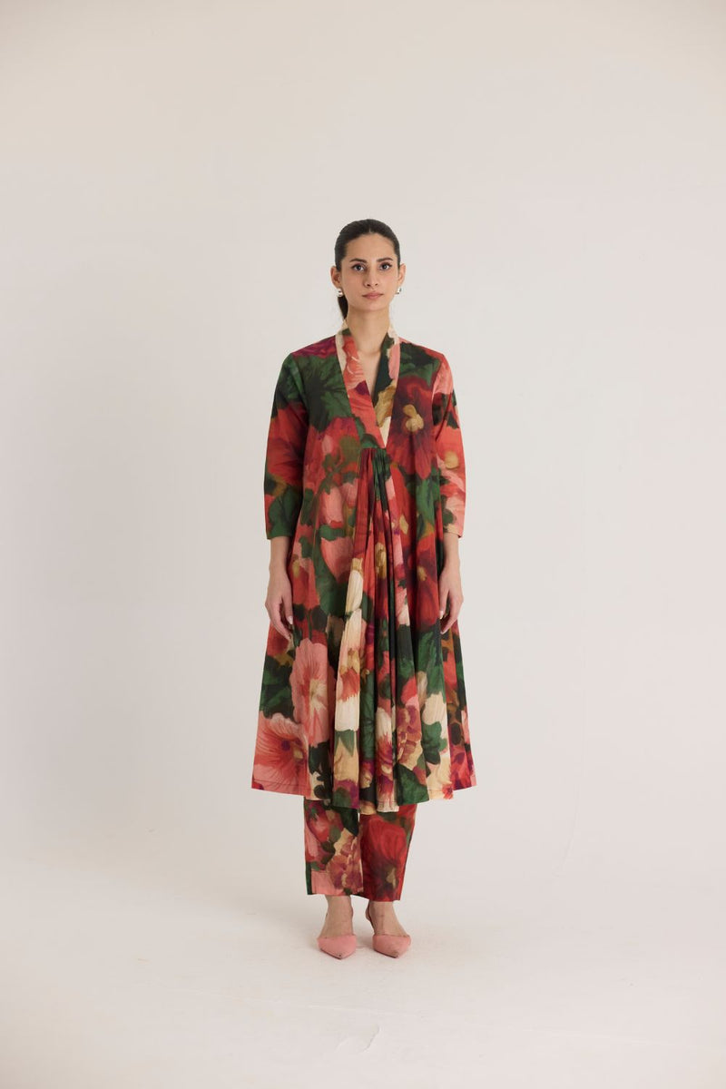 SCARLETT V NECK KURTA SET cotton by Yam in multi color for women Worldwide