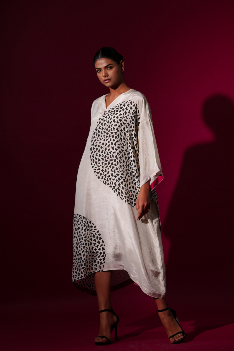 Pri Dress-Natural + Black upada silk dresses by Stoique in natural, black for women Worldwide